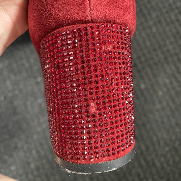 Karl Lagerfeld red suede leather crystal heel pumps ankle strap 11M - Picture 6 of 6